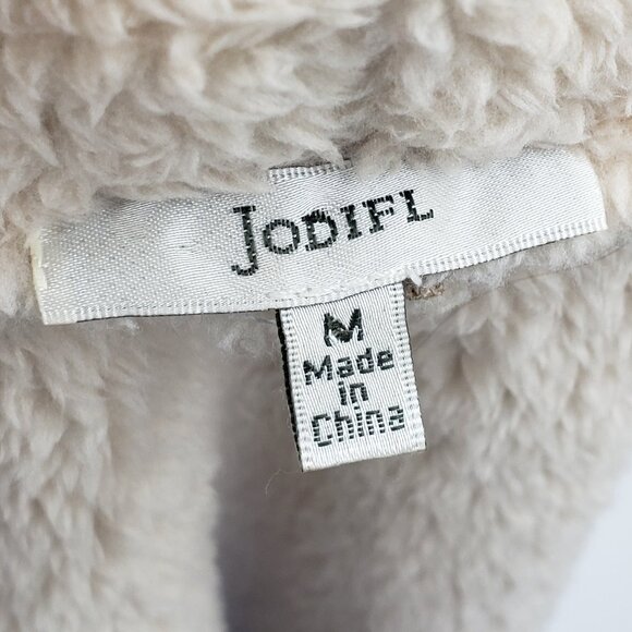 JODIFL Faux Shearling Vest Womens M Tan Cream Draped Open Front Sherpa Fur Lined - Picture 3 of 9